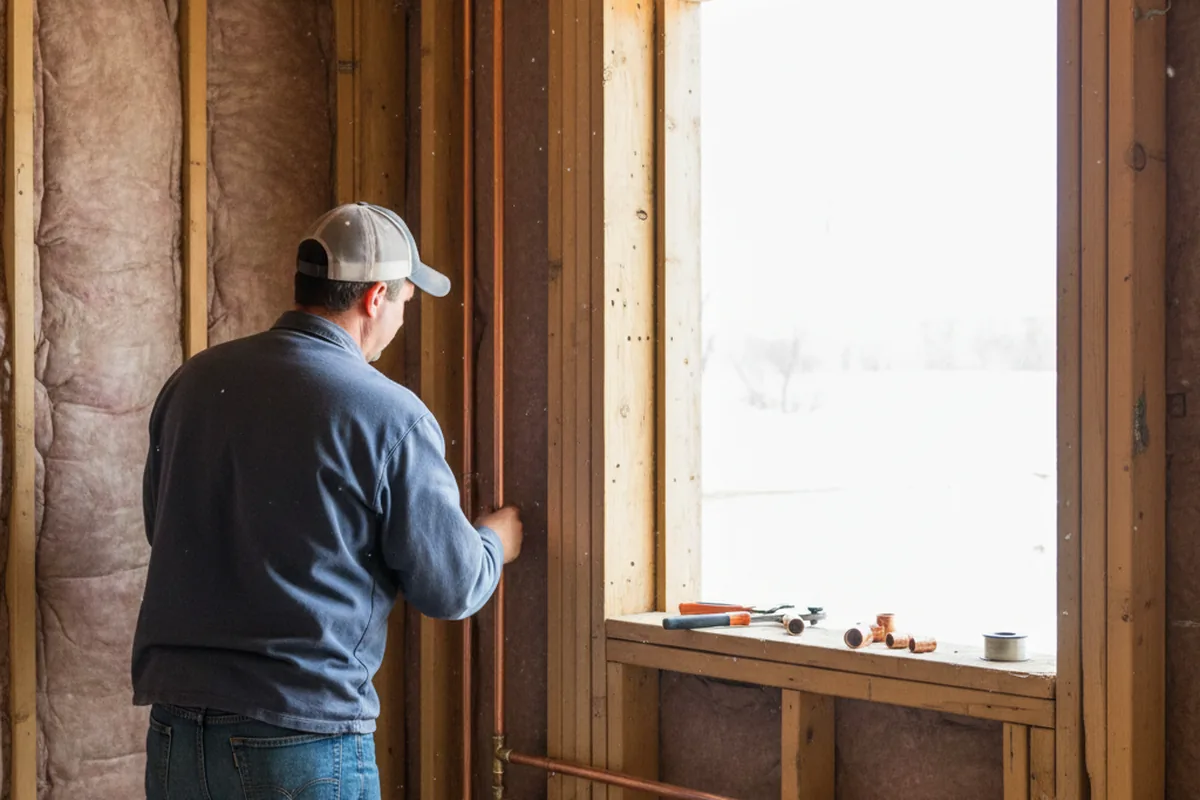 Licensed plumber running new copper supply lines in a Wyoming home